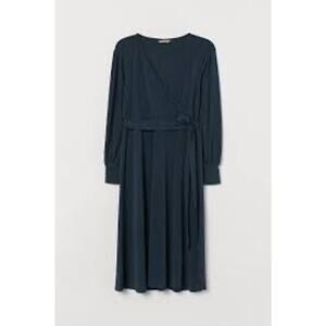 H&M Green Long Sleeve Faux Wrap Dress Size S Small